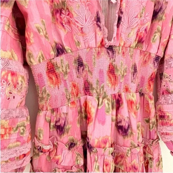 LoveShackFancy Pink Floral Tiered Midi Dress - Picture 11 of 15